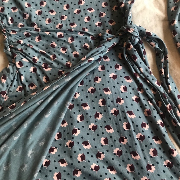 Boden Sylvia Dress US 10L tall Floral Jersey Knit Wrap Blue green midi stretchy - Picture 6 of 8